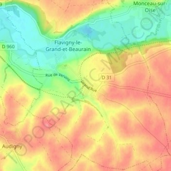 Carte topographique Beaurain, altitude, relief