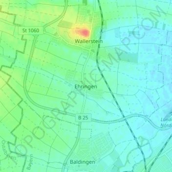 Carte topographique Ehringen, altitude, relief
