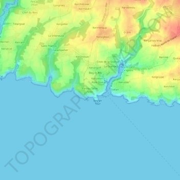Carte topographique Parcou Tal Ar Vilin, altitude, relief