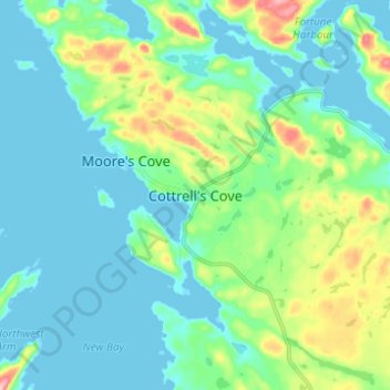 Carte topographique Cottrell's Cove, altitude, relief