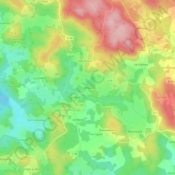 Carte topographique Outrelaigue, altitude, relief