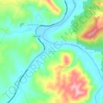 Carte topographique Aziziye, altitude, relief