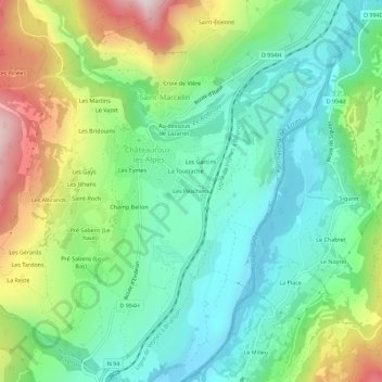 Carte topographique Les Peschiers, altitude, relief