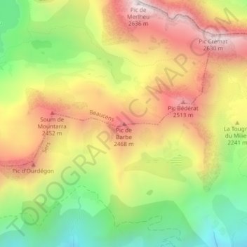 Carte topographique Pic de Barbe, altitude, relief