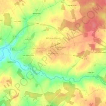 Carte topographique Les Chaumes, altitude, relief