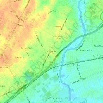 Carte topographique Bridgewater, altitude, relief