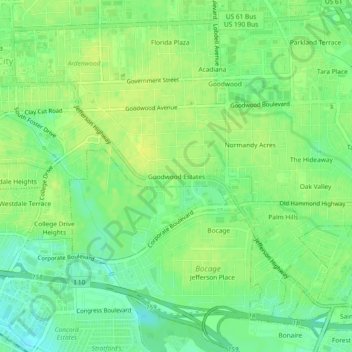 Carte topographique Goodwood Estates, altitude, relief