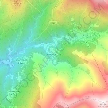 Carte topographique Outeiro da Vinha, altitude, relief