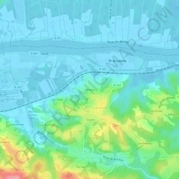 Carte topographique Oïhanto, altitude, relief