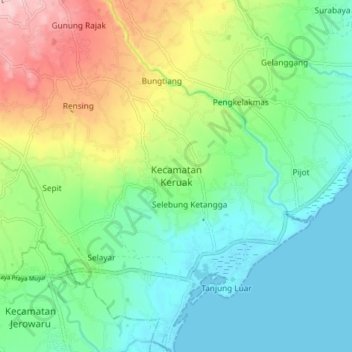 Carte topographique Kecamatan Keruak, altitude, relief