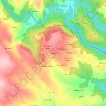 Carte topographique Lousada, altitude, relief