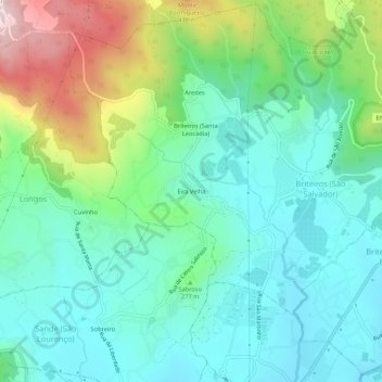 Carte topographique Eira Velha, altitude, relief