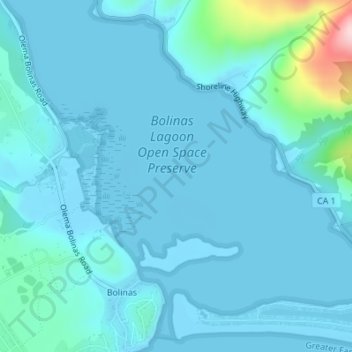 Carte topographique Bolinas Lagoon, altitude, relief