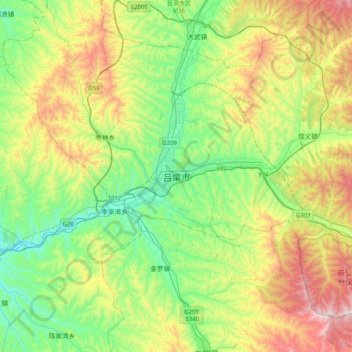 Carte topographique Lüliang, altitude, relief