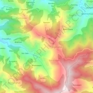 Carte topographique Mangraun, altitude, relief