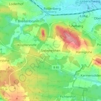 Carte topographique Siebeneichen, altitude, relief