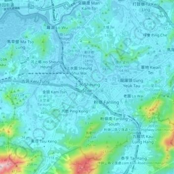 Carte topographique 上水 Sheung Shui, altitude, relief