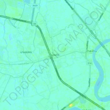 Carte topographique Bang Wua, altitude, relief