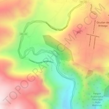 Carte topographique Ahuehuete sagrado de Ocuilan, altitude, relief