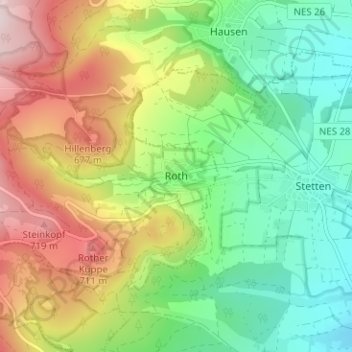 Carte topographique Roth, altitude, relief