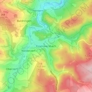 Carte topographique Frommersbach, altitude, relief