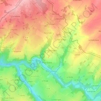 Carte topographique Le Grand Drablet, altitude, relief
