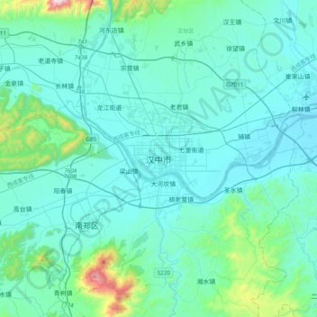 Carte topographique Hanzhong, altitude, relief