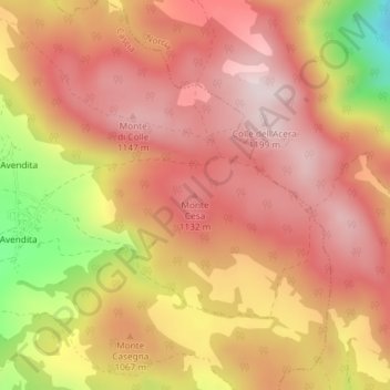 Carte topographique Monte Cesa, altitude, relief