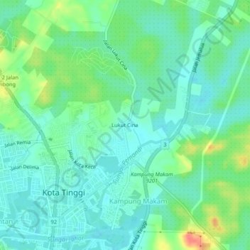 Carte topographique Lukut Cina, altitude, relief