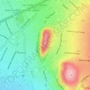 Carte topographique Cerro Calán, altitude, relief