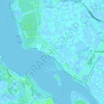 Carte topographique Ruiterplaat, altitude, relief