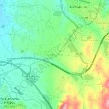 Carte topographique Ouled El Ghalia, altitude, relief