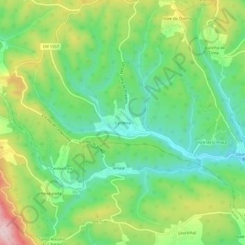 Carte topographique Cerdeira, altitude, relief