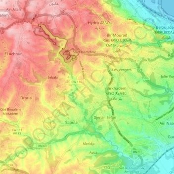 Carte topographique Tixeraïne, altitude, relief