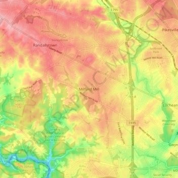 Carte topographique Milford Mill, altitude, relief