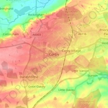 Carte topographique Corby, altitude, relief
