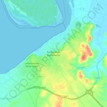 Carte topographique Sanlúcar de Barrameda, altitude, relief