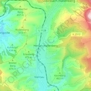 Carte topographique Herges-Hallenberg, altitude, relief
