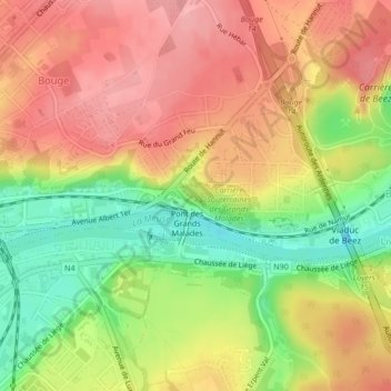 Carte topographique Grands Malades, altitude, relief
