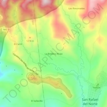 Carte topographique La Brellera Abajo, altitude, relief