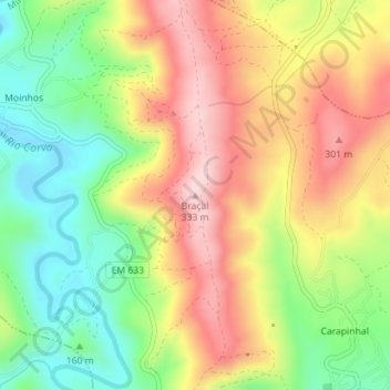 Carte topographique Braçal, altitude, relief