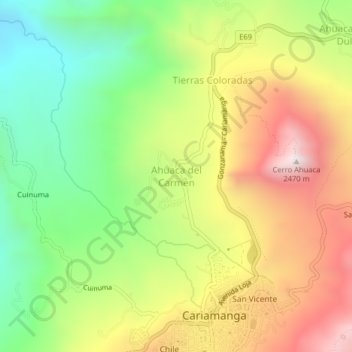 Carte topographique Ahuaca del Carmen, altitude, relief