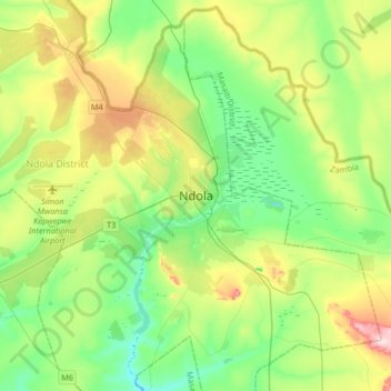 Carte topographique Ndola, altitude, relief