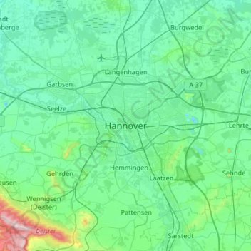 Carte topographique Hanovre, altitude, relief