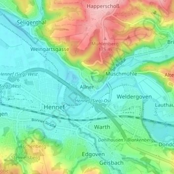 Carte topographique Allner, altitude, relief