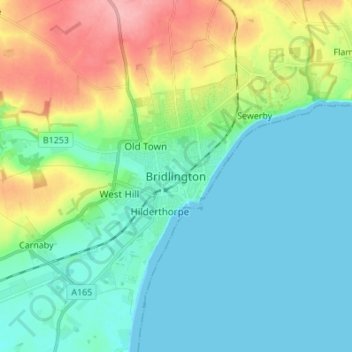 Carte topographique Bridlington, altitude, relief