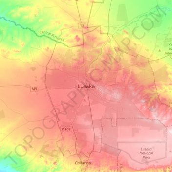 Carte topographique Lusaka, altitude, relief