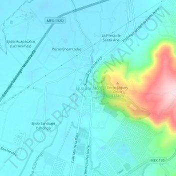 Carte topographique Huapacalco, altitude, relief