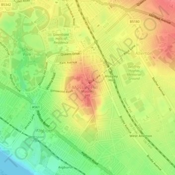 Carte topographique Mossley Hill, altitude, relief
