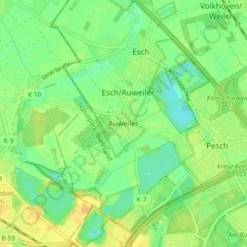 Carte topographique Auweiler, altitude, relief